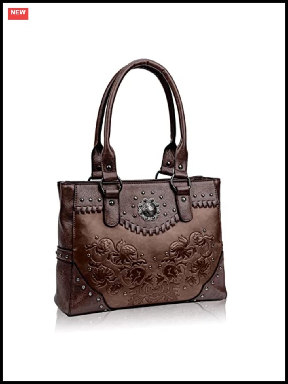 Western Tote Bag Large Faux Leather Embossed Concho Studs Top Handle Shoulder